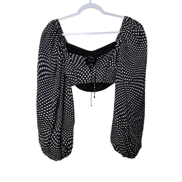 For Love and Lemons Kat Long Sleeve Corset Top Women XS Black‎ Polka Dot - Picture 2 of 12